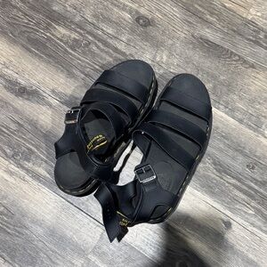 Women’s Dr. Martens Black Leather Fisherman Sandals with Yellow Stitching